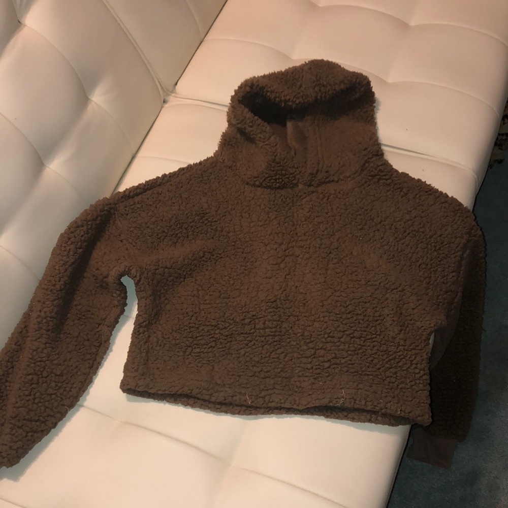 Fuzzy brown cropped hoodie